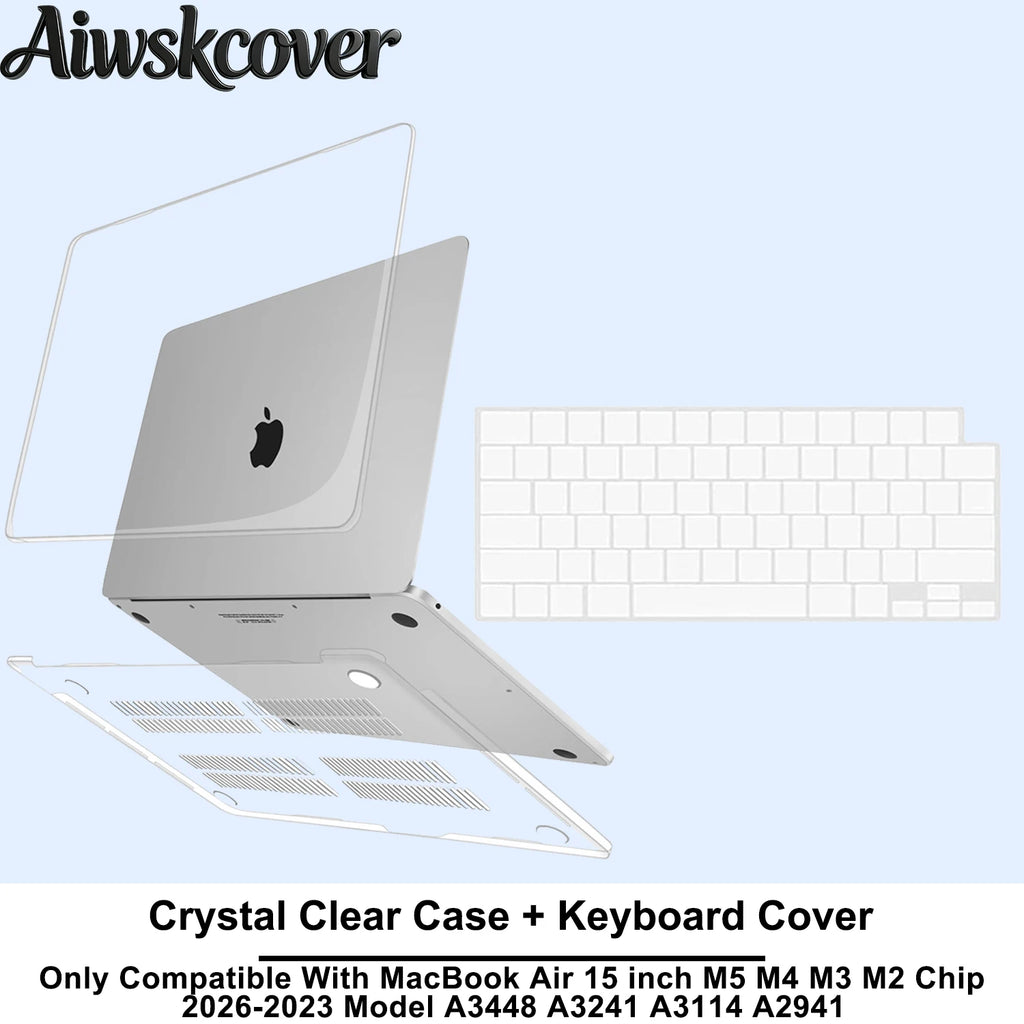 For MacBook Air 15 inch Case M5 M4 M3 M2 2026 2025-2023 Hard Shell Laptop Cover With Keyboard CoverModel A3448 A3241 A3114 A2941