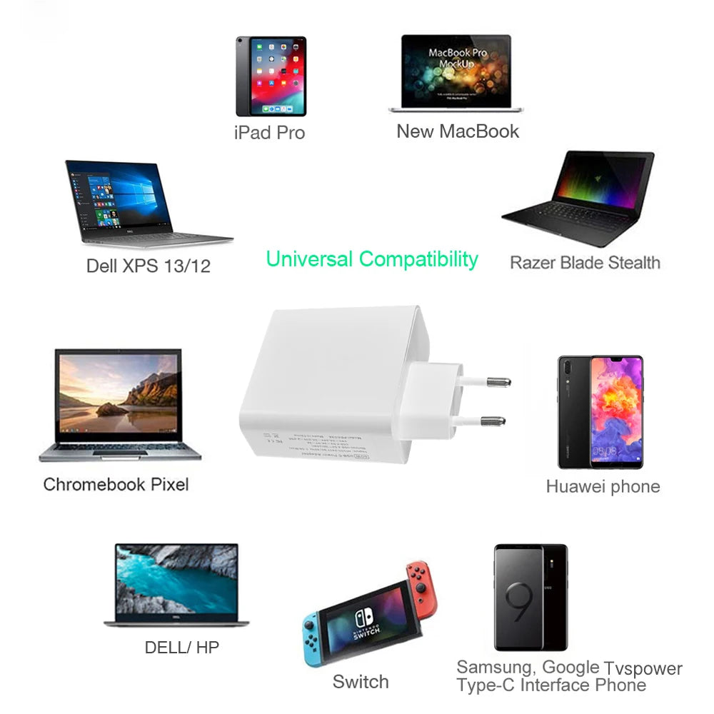 65W 20V 3.25A USB Type C PD Charger USB C Power Laptop Adapt