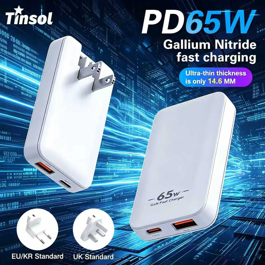 TINSOL Ultra-thin PD 65W Gallium Nitride Charger USA/EU/Kore