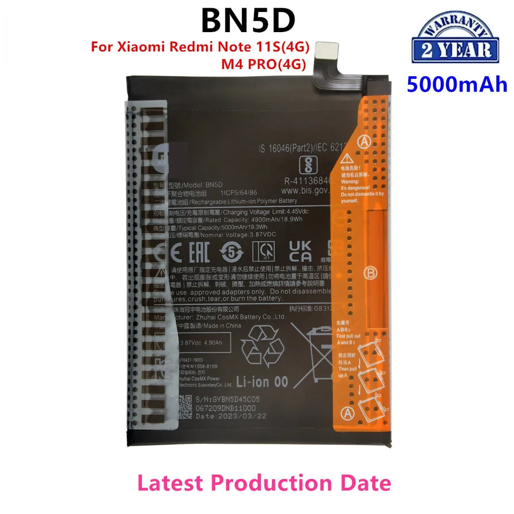 100% Orginal BN5D 5000mAh Battery For Xiaomi Redmi Note 11S 
