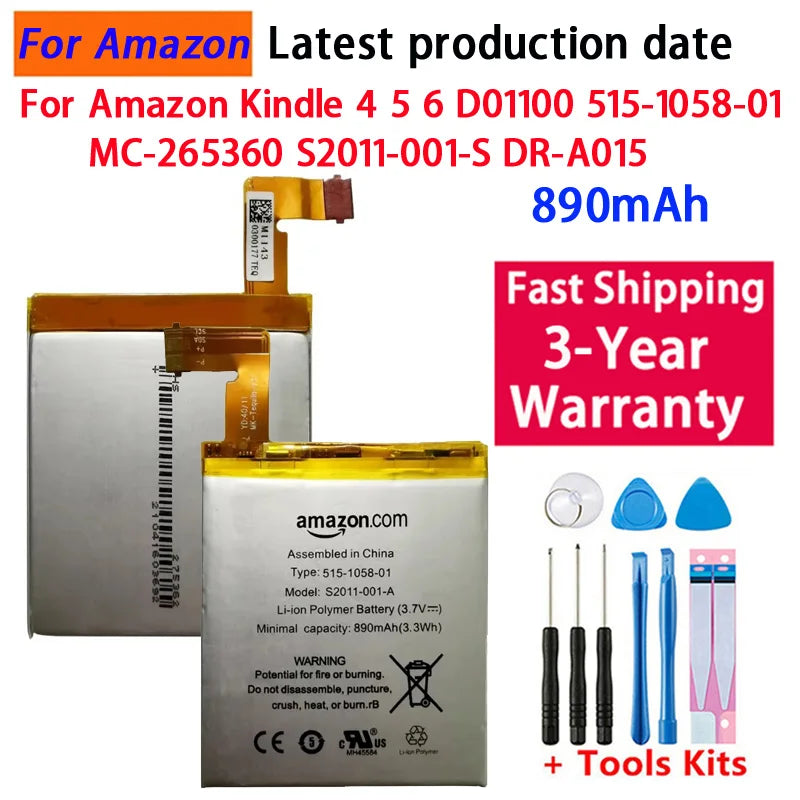 100% 890mAh Battery For Amazon Kindle 4 5 6 D01100 515-1058-