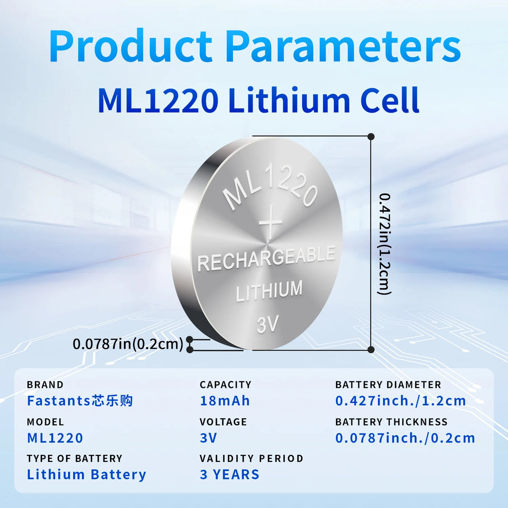 ML1220 3V Rechargeable Lithium Button Cell Battery CMOS RTC 