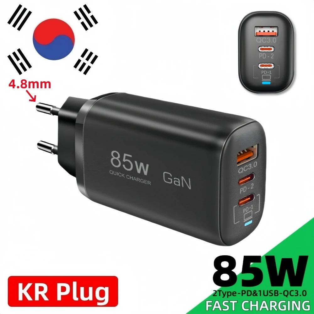 Real 85W GaN Type C Charger USB QC3.0 For Laptop Ipad PPS PD 65W Fast Charge For Samsung Xiaomi iPhone 6-16 Pro Max Mobile Phone
