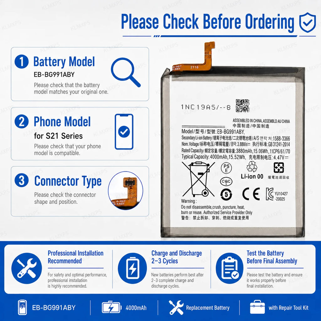 4000mAh EB-BG991ABY Battery For Samsung Galaxy S21 5G G991B 