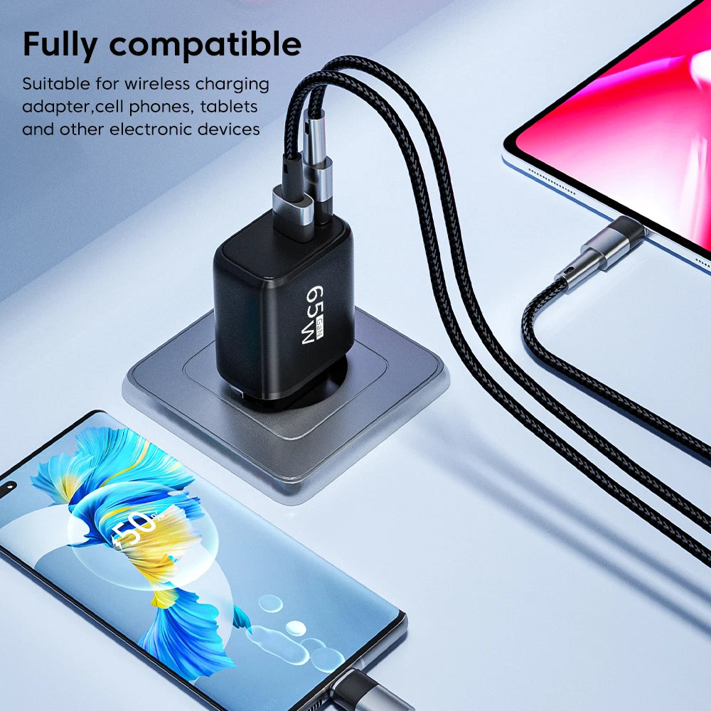 PD 65W GaN USB C Charger Dual Ports USB Type C Charger QC3.0