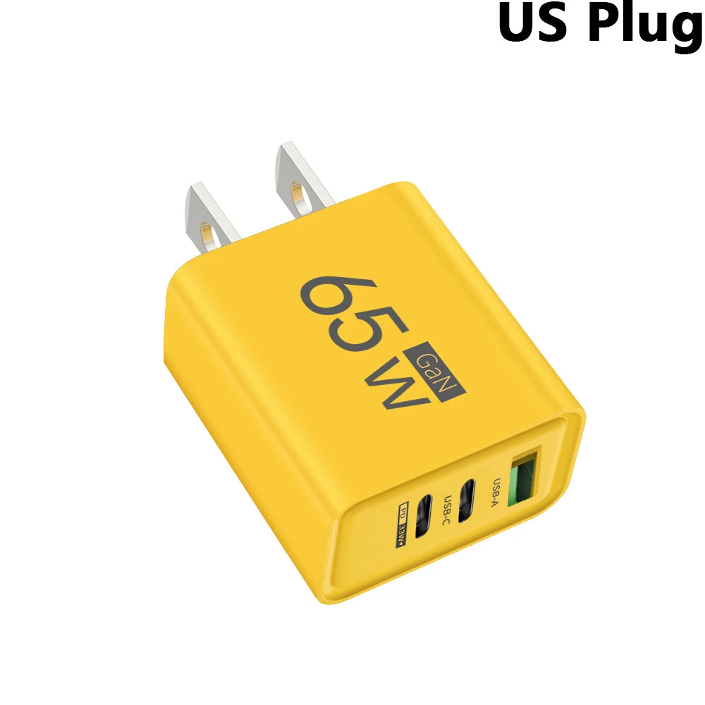 65W GaN USB C PD Fast Charger QC 3.0 Wall Adapter for iPhone 17 16 Pro Max Samsung Xiaomi Huawei EU US KR Plug Quick Charge 3.0