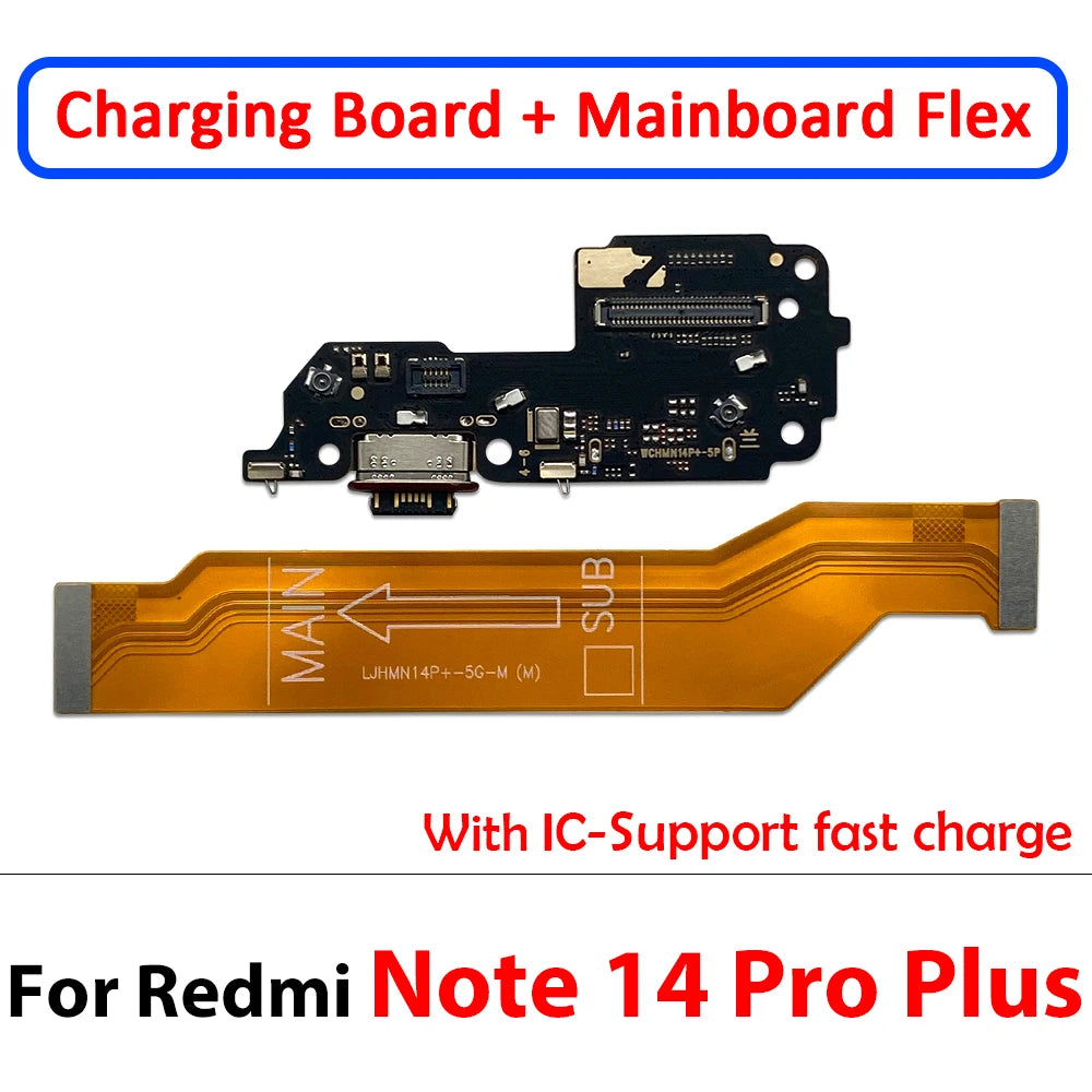 NEW For Xiaomi Redmi Note 14 5G 4G 14 Pro Plus USB Charger Connector Charging Port Micro Board Main LCD Flex Cable Replacement