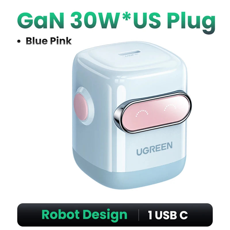US Plug UGREEN 65W 30W GaN Charger Robot Design QC4.0 3.0 PPS for iPhone 18 17 16 Pro Macbook Laptops Tablet PD3.0 Fast Charg