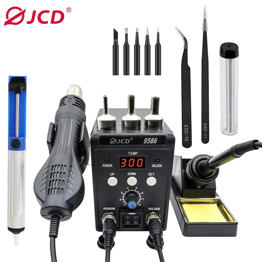 JCD 8586 Soldering Station 2 in 1 LCD Digital Display Welding Rework Station for Cell-phone BGA SMD PCB IC Repair Solder Tools