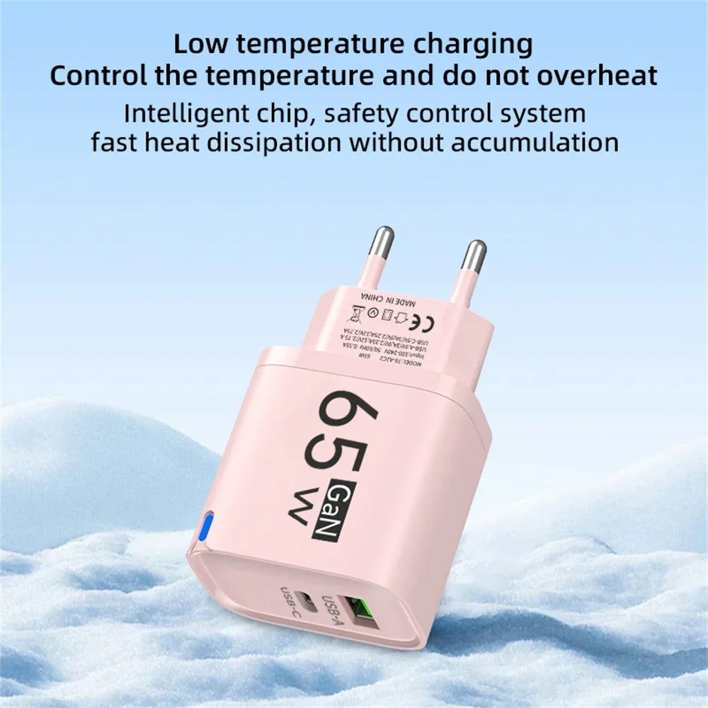 GaN 65W USB Charger USB Type C Fast Charging Mobile Phone Po
