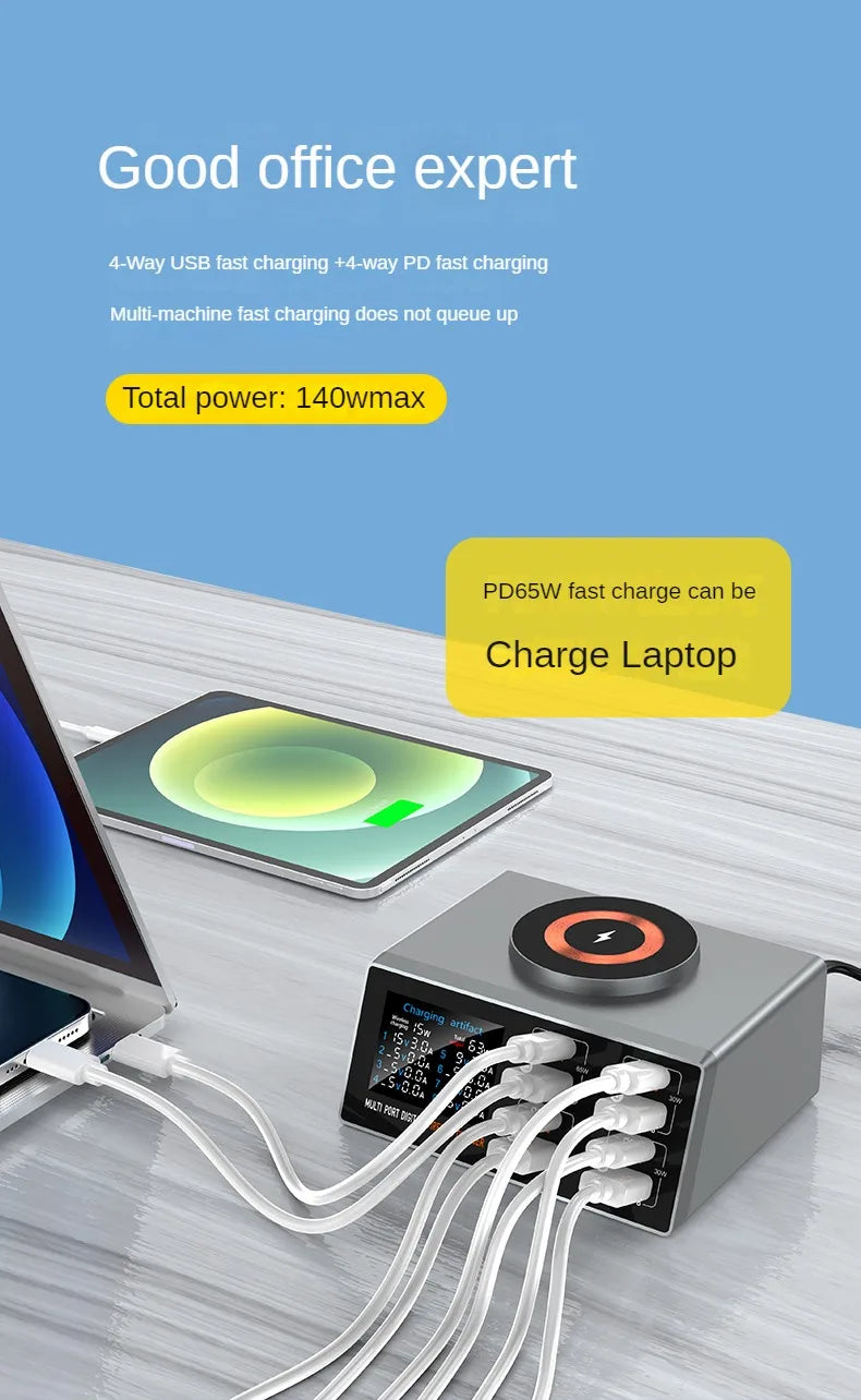 140W Multi-Port Charger with Digital Display PD+QC and Deskt