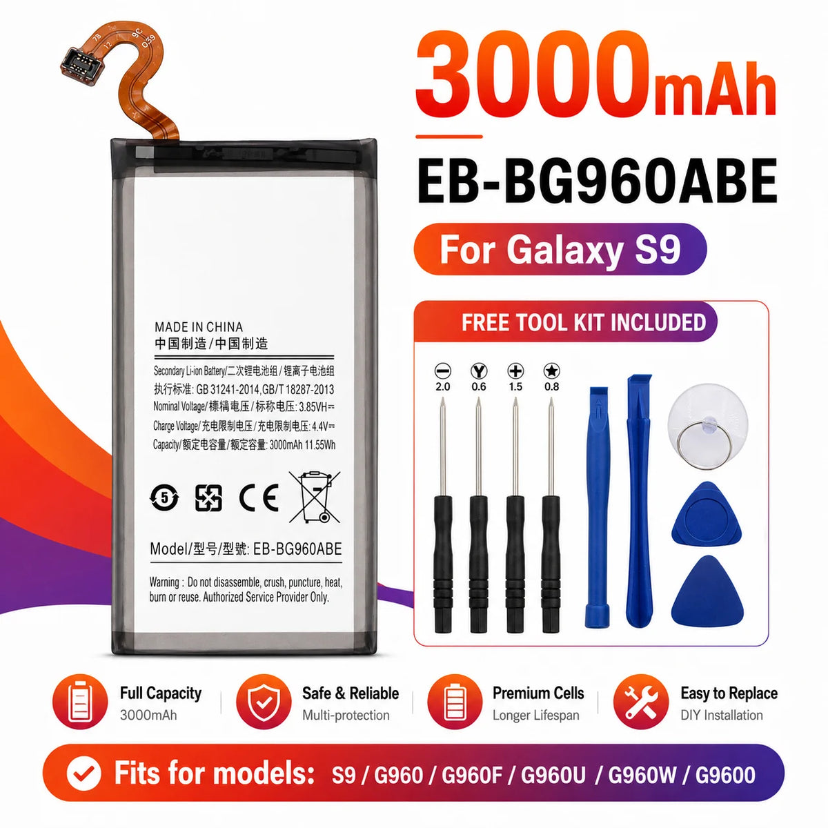 Replacement Phone Battery EB-BG960ABE EBBG960ABE 3000mAh for