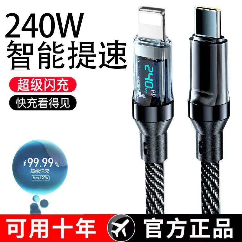 240W 120W LCD Power Display USB A to Lightning Cable Fast Charge & Data Transfer for iPhone 14 Pro