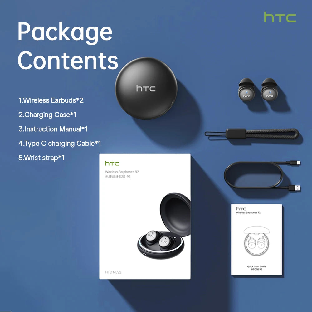 HTC NE92 TWS Wireless Earbuds 10mm Dynamic Drivers Smart Tou