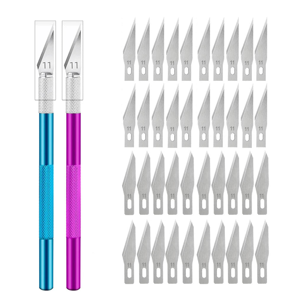 Engraving Non-Slip Metal Knife Kit + 40/10pcs 11 Blades Cutter Craft Knives for Mobile Phone PCB Repair Hand Tools
