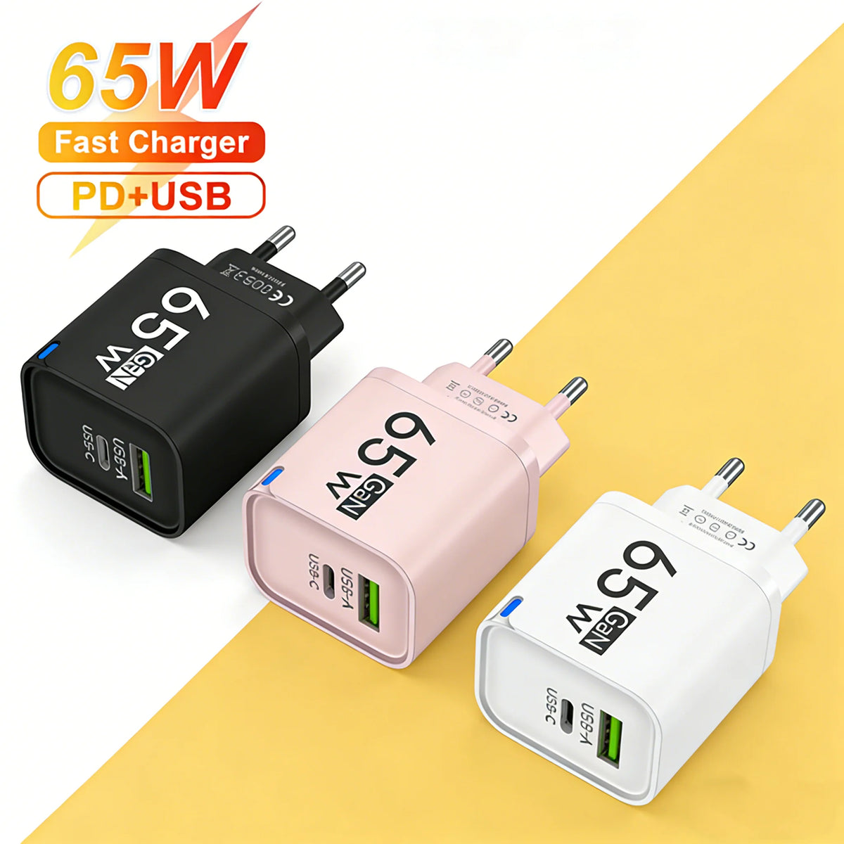 65W USB-C Fast Charger PD Type-C Dual Ports Mobile Phones Ch