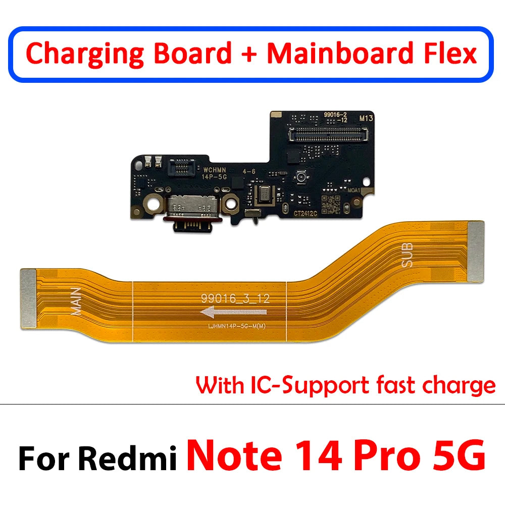 NEW For Xiaomi Redmi Note 14 5G 4G 14 Pro Plus USB Charger Connector Charging Port Micro Board Main LCD Flex Cable Replacement