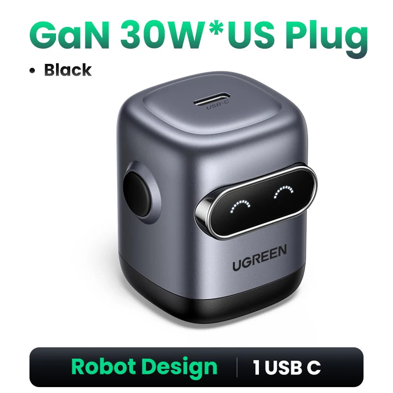 US Plug UGREEN 65W 30W GaN Charger Robot Design QC4.0 3.0 PPS for iPhone 18 17 16 Pro Macbook Laptops Tablet PD3.0 Fast Charg
