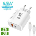 65W USB-C Charger GaN Fast Charging PD Type C Cable Mobile P