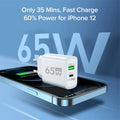 65W GaN USB C Charger Dual Port PD3.0 QC3.0 Fast Wall Adapte