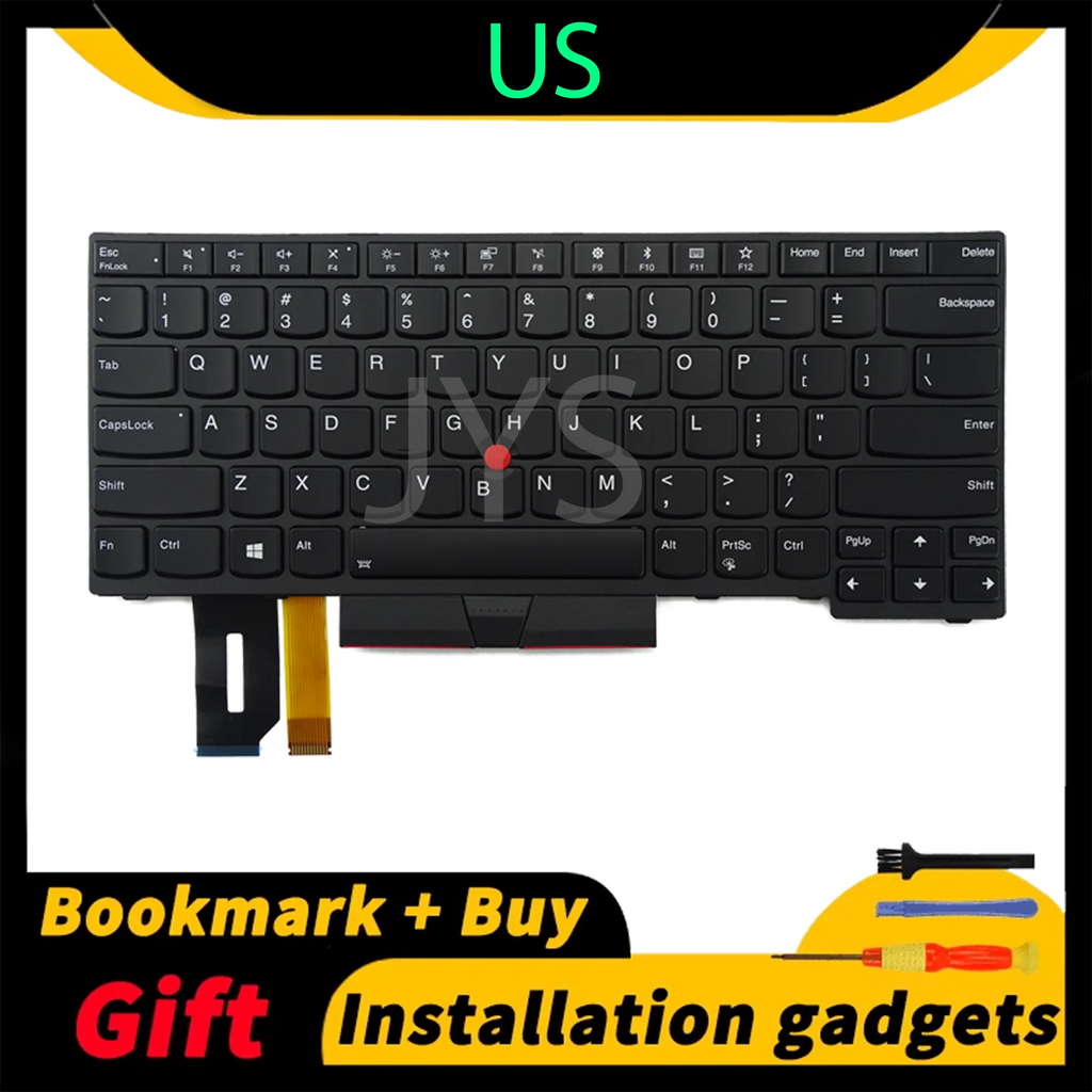 Laptop Replacement Keyboard for Lenovo ThinkPad E480 E490 L380 R480 T480S L490 T490 With Backlight US/UK/Spanish/French Layout