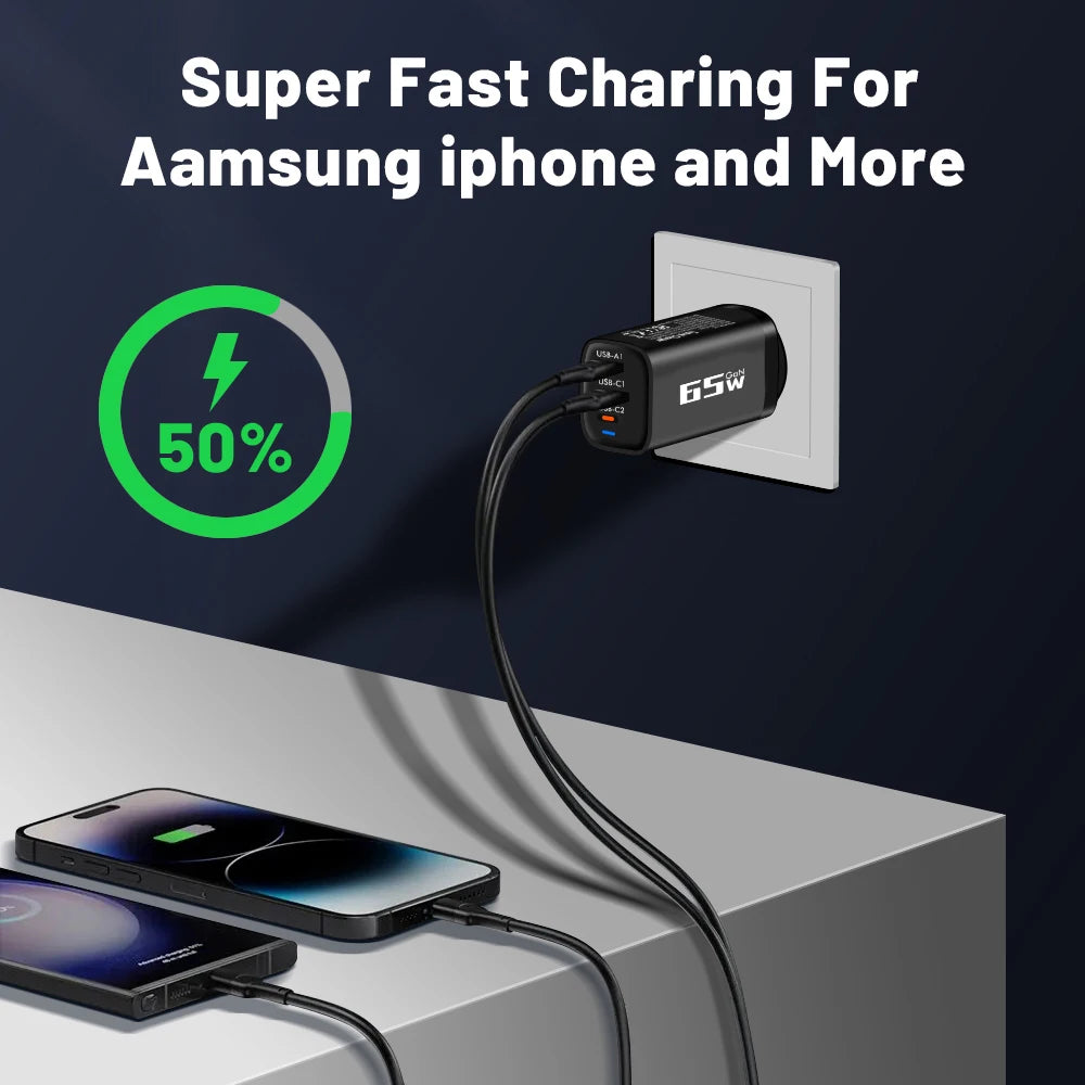 85W GaN USB Type C Charger QC3.0 Quick Charge PPS PD 65W 30W