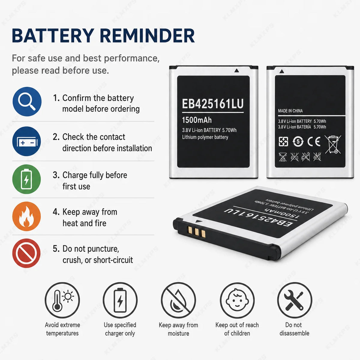 High Quality EB425161LU Replacement Battery for Samsung Gala