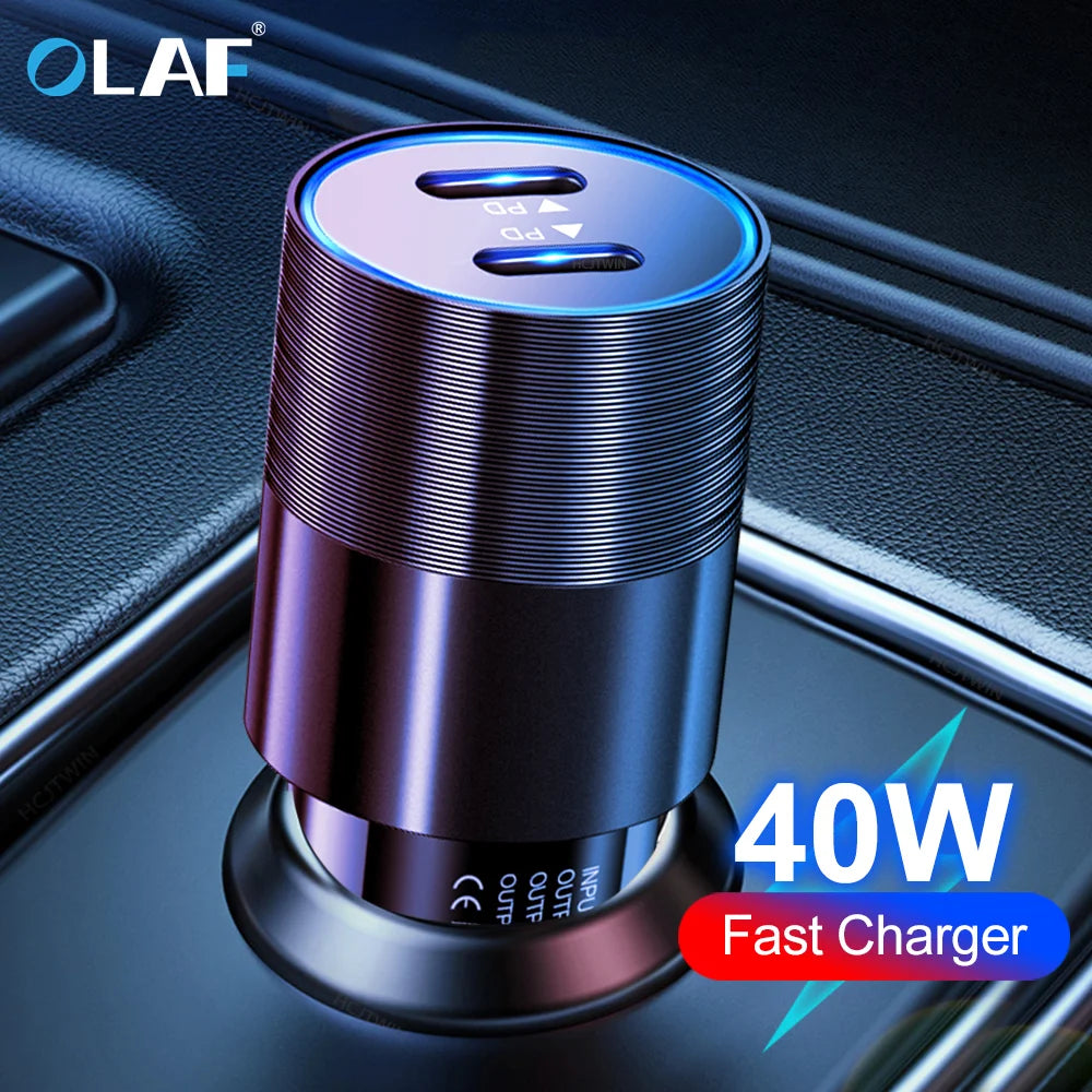 Olaf Dual USB C Fast Car Charger 40W 2 Port Type C PD Car Ph