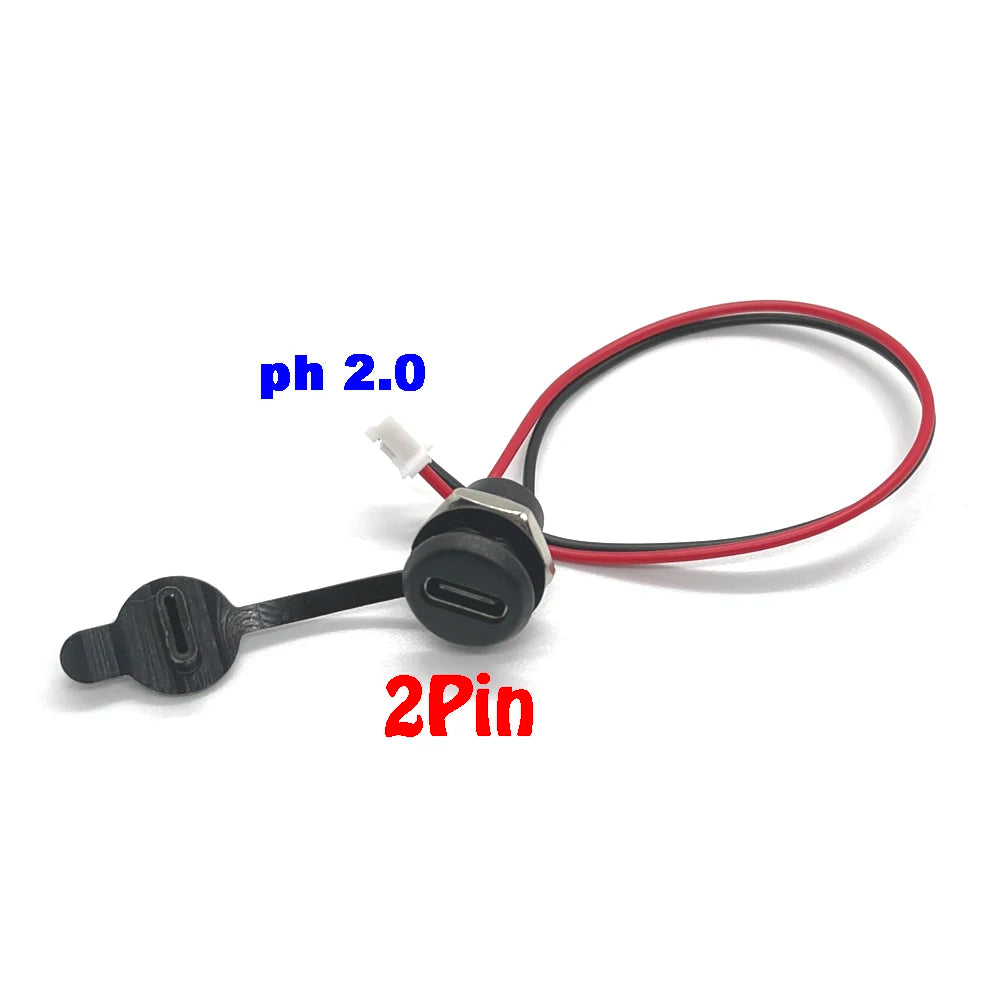 2P 4P 5pin 6Pin USB-C High Current Charging Socket with PH2.0 Nut Snap Lock Plate Type-C Female Waterproof Female Connector Jack