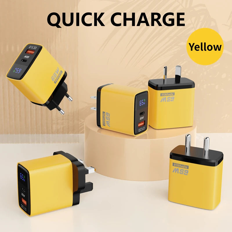 New 65W Fast Charger PD QC3.0 USB Type C 2Port Wall Cell Pho