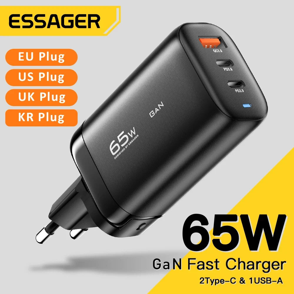 Essager 65W GaN USB Type C Charger For Laptop PPS 45W 25W Fa