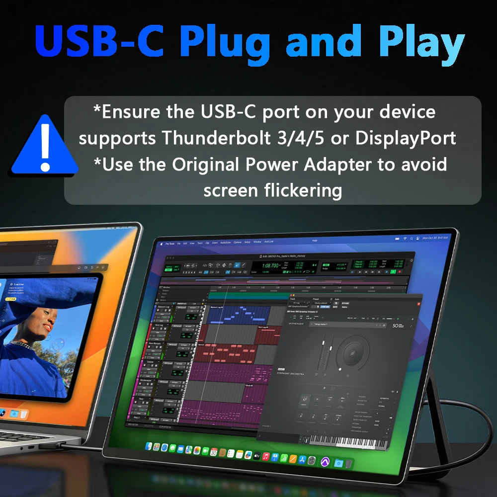 13.3 Inch Portable Monitor OLED FHD 1080P USB-C HDMI Touch S