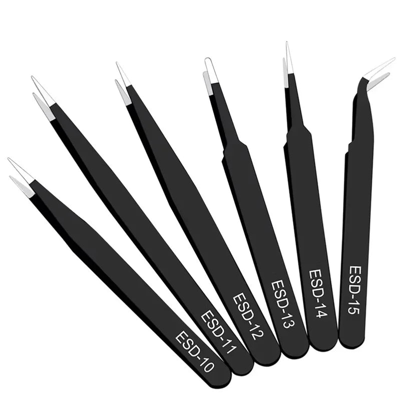 6pcs anti-static stainless steel tweezers set repair repair 