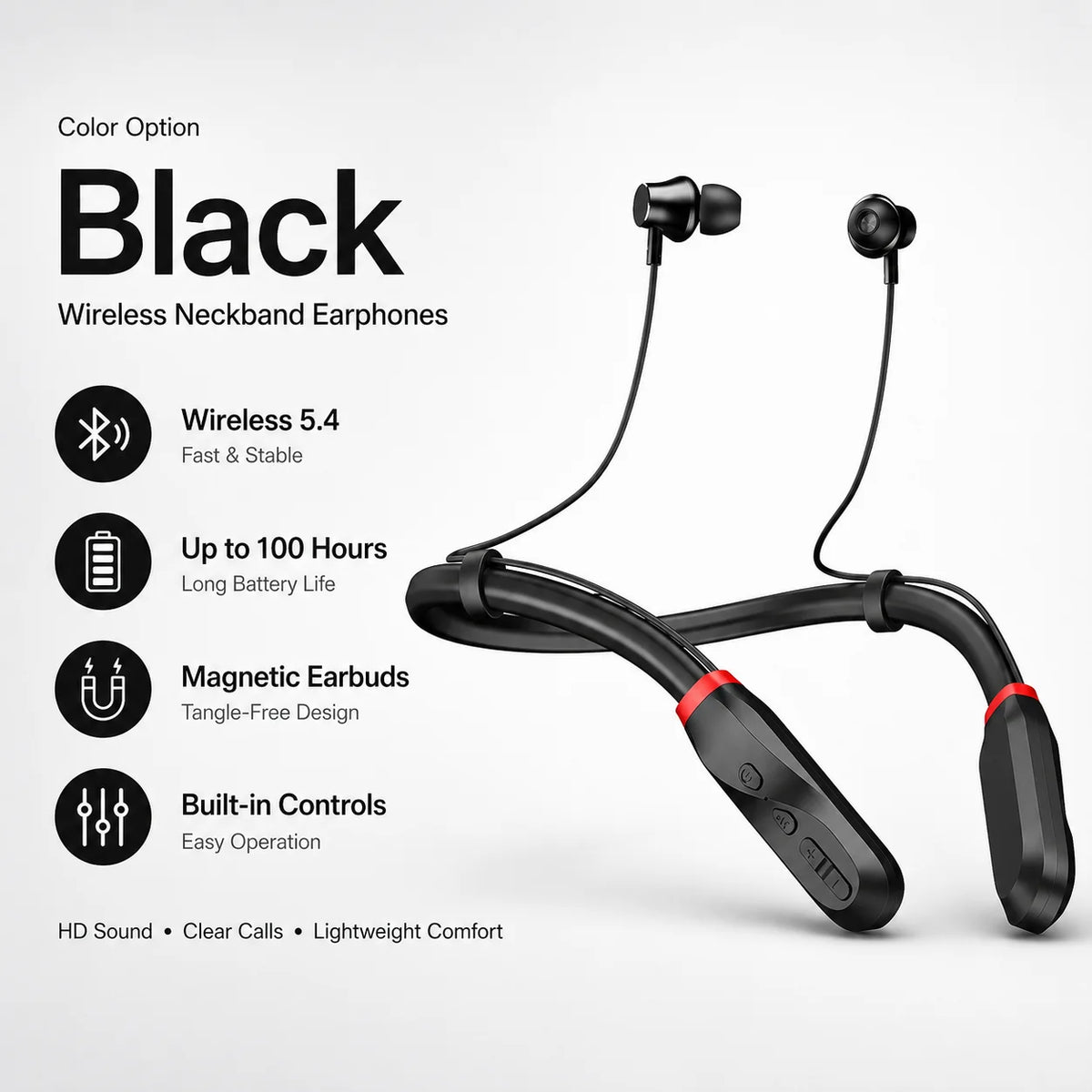 Bluetooth 5.4 Neckband Wireless Earbuds with Mic 100H Standby Stereo Magnetic Sports Headphones for Running Gym Travel Phone