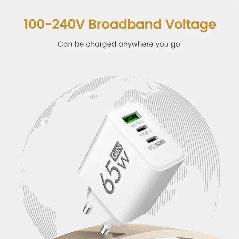 GaN 65W Fast Charging USB Type-C Charger US EU Plug USB PD Q