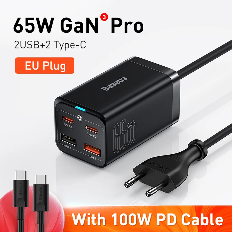 Baseus 100W 65W GaN Charger Desktop Laptop Fast Charger 4 in 1 Adapter For iPhone 17 16 15 14 13 Pro Max Phone Charger Samsung