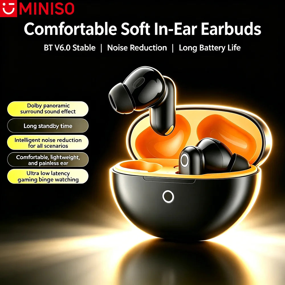 MINISO MS122 Wireless Bluetooth Earphones Stable Connection Headphones with Mic Noise Reduction Long Battery Life