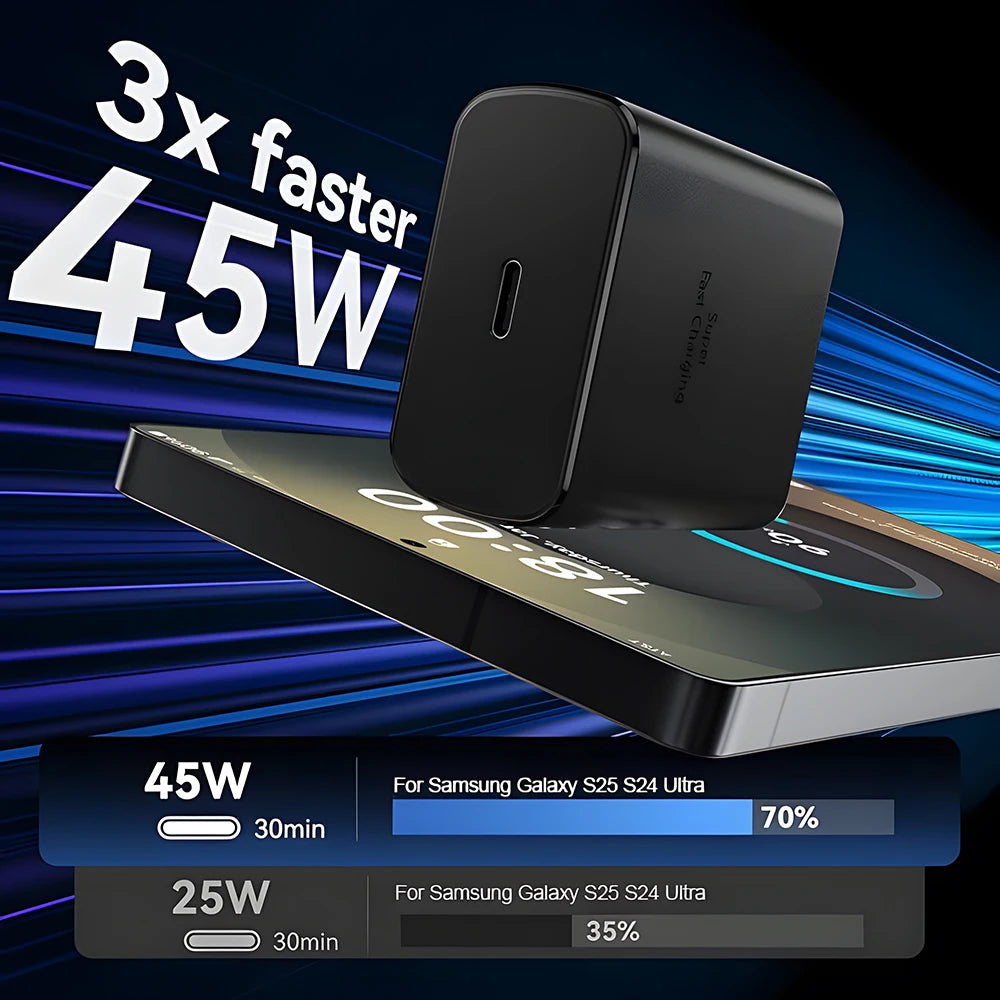 45W Super Fast Charger & USB-C Data Cable - Portable Adapter