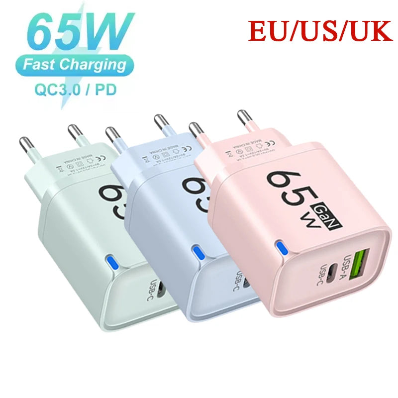 65W GaN USB Charger Type C Fast Charging Mobile Phone Travel