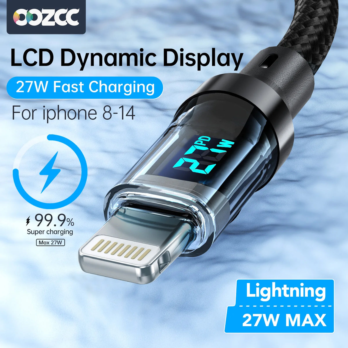 OOZCC PD 27W MAX Fast Charge Cable LCD Display Transparent S