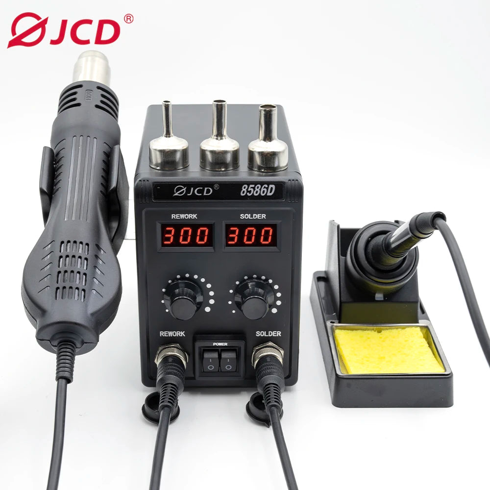JCD 2-in-1 Soldering Station 750W LCD Digital Display Welding Rework Station for Cell-Phone BGA SMD IC Repair Tools 8898 8586D