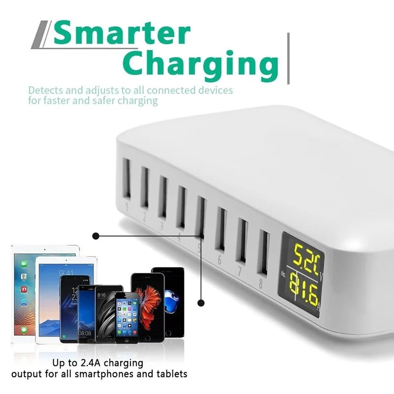 Multi 8 Port USB Fast Charger Desktop Phone Carregador LCD D