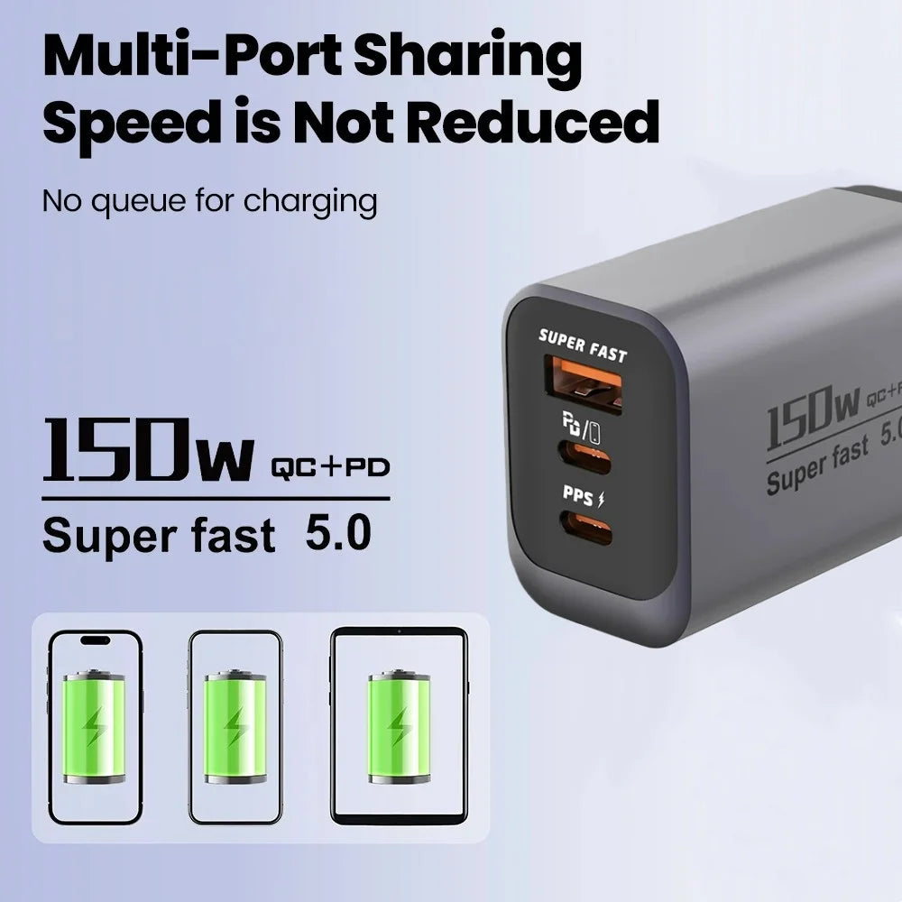USB Type C 150W Charger USB QC3.0 Fast Charging Mobile Phone