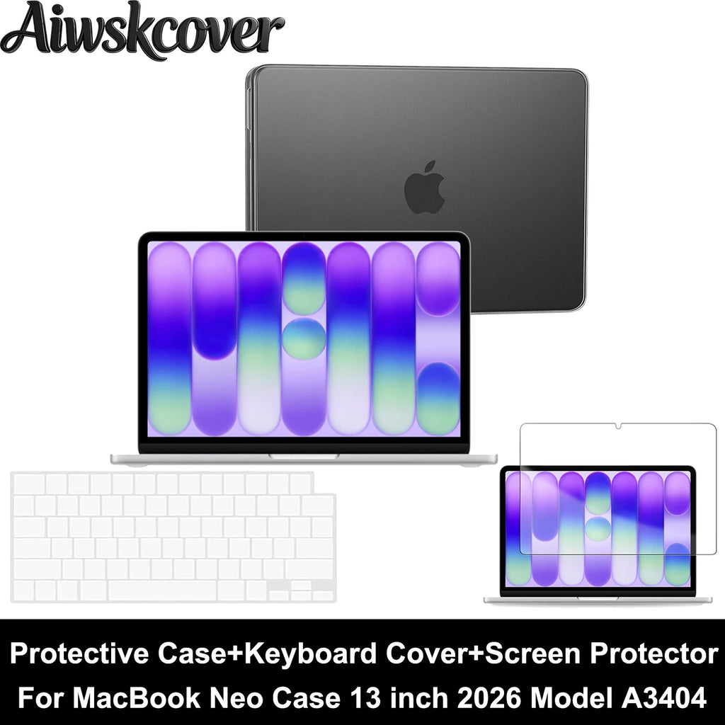 For MacBook Neo Case 13 inch 2026 Release Model A3404 3 in 1 Kit Plastic Hard Shell Case & Keyboard Cover & Screen Protector