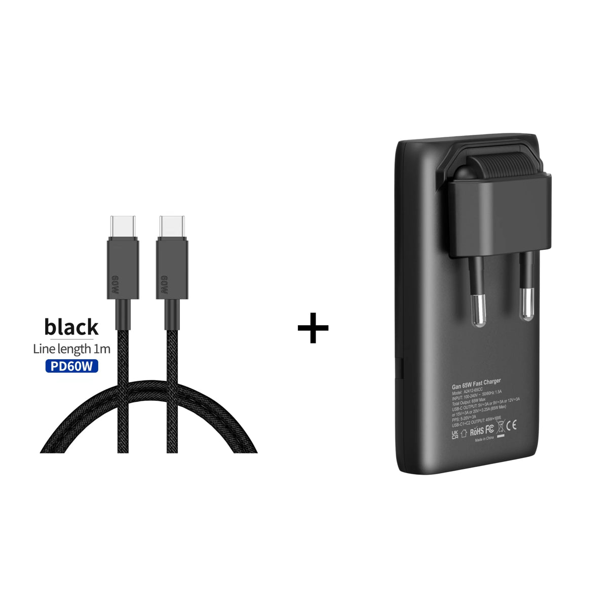New 65W GaN Ultra-Slim Foldable Wall Charger Supports USB-C Fast Charging Suitable for Charging Smartphones and 5V/2.4A Device