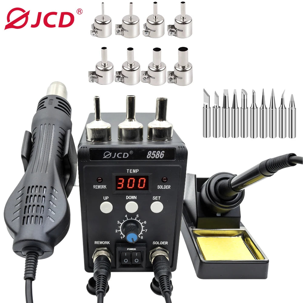 JCD 8586 Soldering Station 2 in 1 LCD Digital Display Welding Rework Station for Cell-phone BGA SMD PCB IC Repair Solder Tools