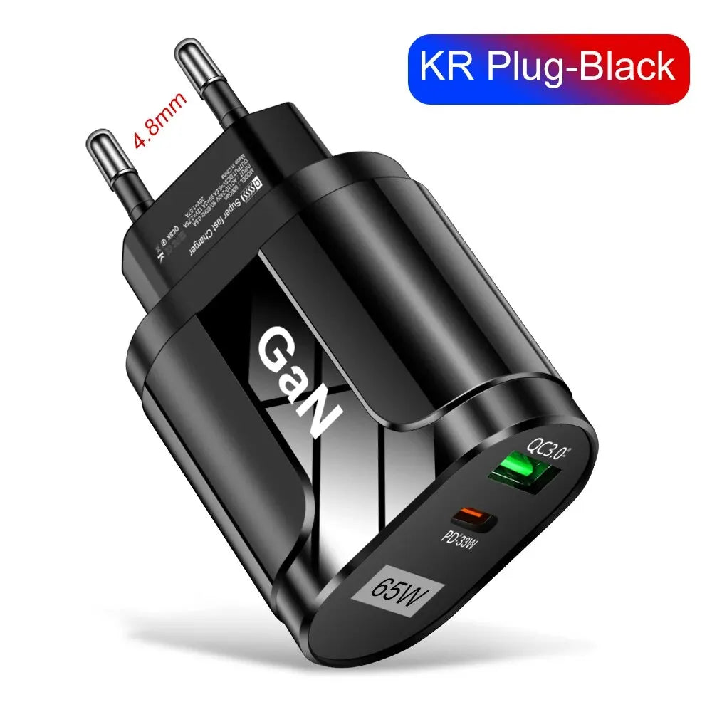 GaN 65W PD USB Type C Charger Mobile Phone Quick Charge Type C Wall Charger For iPhone Xiaomi Samsung Huawei EU/US Plug Charger