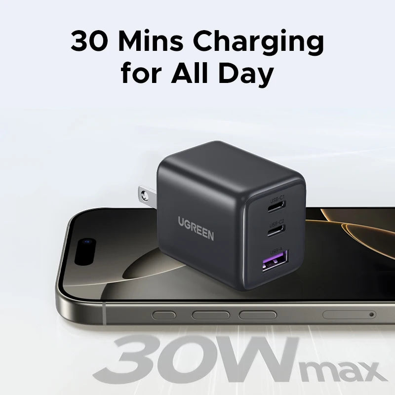 US Plug UGREEN 20W 30W GaN Charger Mini PD 3.0 USB C Phone C