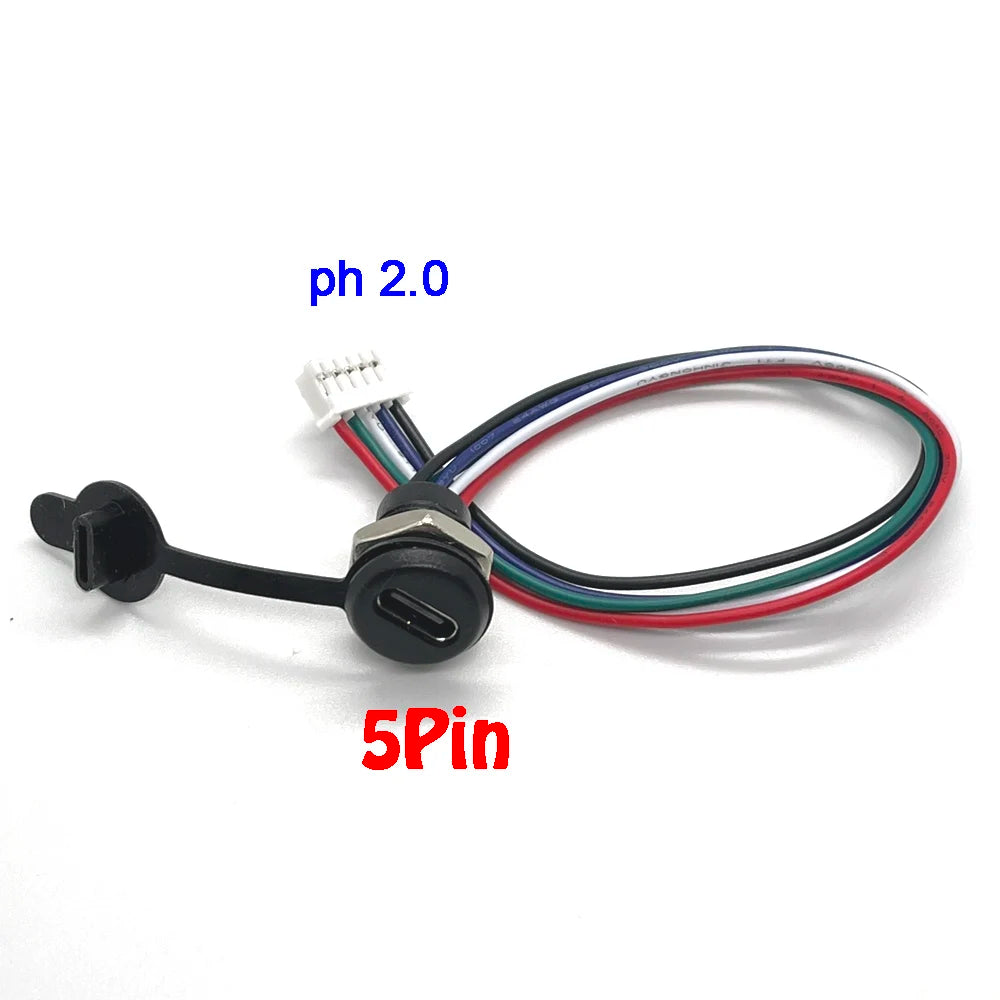 2P 4P 5pin 6Pin USB-C High Current Charging Socket with PH2.0 Nut Snap Lock Plate Type-C Female Waterproof Female Connector Jack
