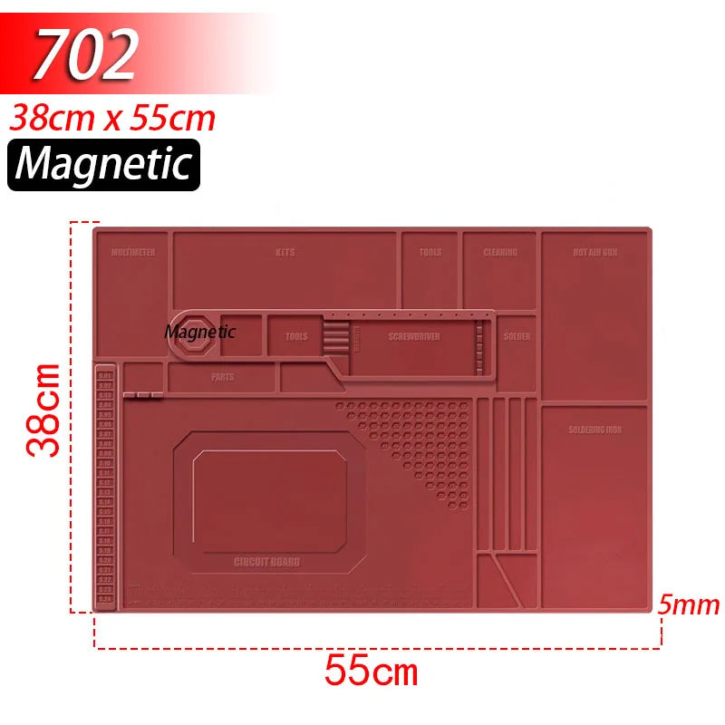 Soldering Station Mat Silicone Work Mat Heat Resistant 932 F Anti-Static Magnetic Mat for Electronic Phone Laptop Watch Repair